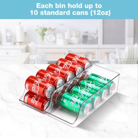 Puricon 2 Pack Standard Can Drink Dispenser Organizer for Refrigerator Plastic Soda Pop Holder Container Storage Bin for Fridge Freezer Pantry Kitchen
