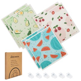 TAMATESIN Swedish Dishcloths for Kitchen, 6 Pack Fruit Swedish Dish Towels with Clips, Reusable Paper Towels Washable Non-Scratch Super Absorbent Cellulose Sponge Cloths, Biodegradable No Odor