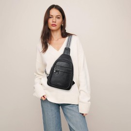 Leresas Sling Bag for Women Men Crossbody Purse Fanny Packs Chest Bag Trendy Vegan Leather Handbag Travel Anti Theft Black