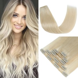 S-noilite Clip in Hair Extensions Real Human Hair,5Pcs Remy Natural Hair Extension Double Weft Seamless Clip in Hair Extensions Full Head for Women- #60 Platinum Blonde-20 Inch(70g)