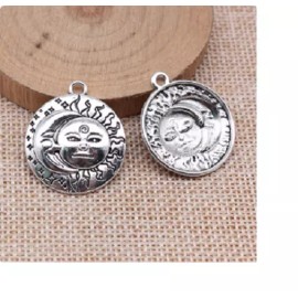 Fashion Jewelry CELESTIAL SUN MOON FACE ROUND Pendant on 925 Sterling Silver 18" Necklace women