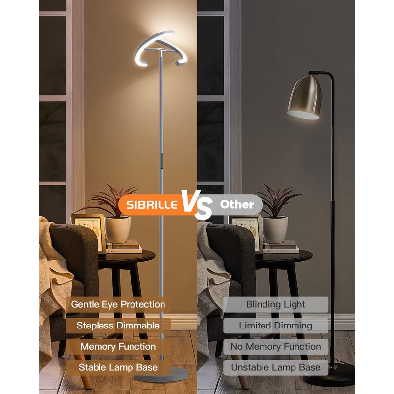 SIBRILLE Silver Floor Lamps for Living Room, Stepless Dimmable Standing