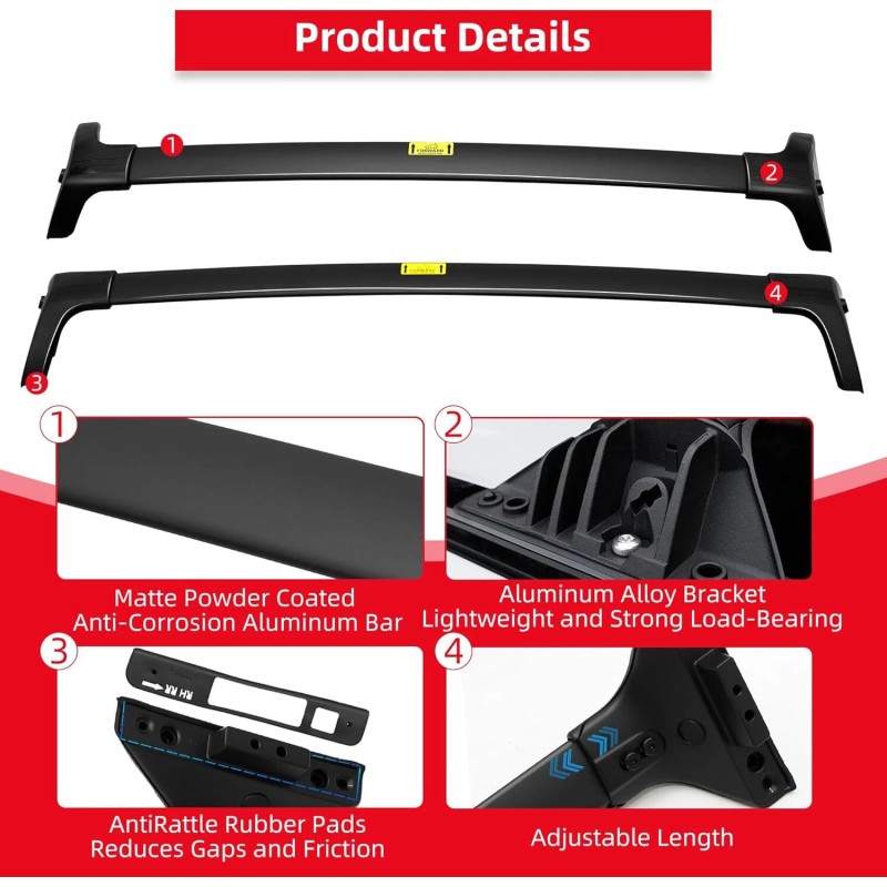 220lbs Lockable for Toyota RAV4 2019-2025 Roof Rack Rail Cross