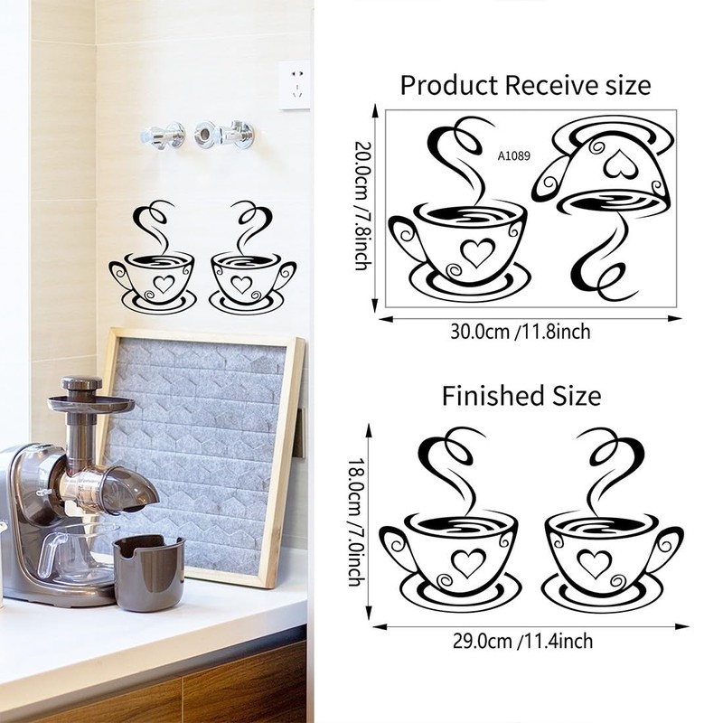 COYUN 2 x Wall Stickers, Coffee Wall Stickers, Coffee Cup,