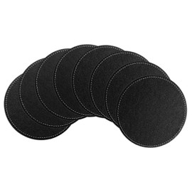QUARKZMAN Round Coasters Set of 8 White Quilted Double-Sided Non-Slip Waterproof Leather Mats for Drinks, Coffee Table, Housewarming Gifts, Home Decor, 4 x 4 inches, Black