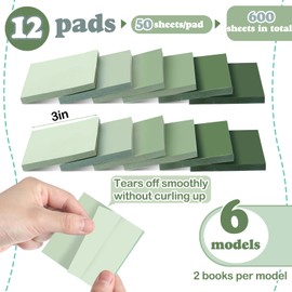 Dinifee 12 Pcs Sage Green Sticky Notes 1680 Sheets Sage Green Office Supplies 3 x 3 Inches Pastel Self Stick Note Pads for Teacher Women Gift Office School Bible Journaling Planner (No Lined)