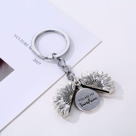 Moonffay Llavero de girasol con texto en inglés «You Are My Sunshine» con medallón abierto, inspirador, portátil, para mujeres y niñas, Silver-you Are My Sunshine, Median size
