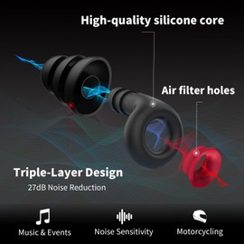 Motorcycle Ear Plugs, Earplugs for Wind Noise Reduction, 27db Advanced Filter Technology Ear Protection with Aluminium Case and Clip, for Motorbike, Highway Riding, Touring (Black&red, Medium)