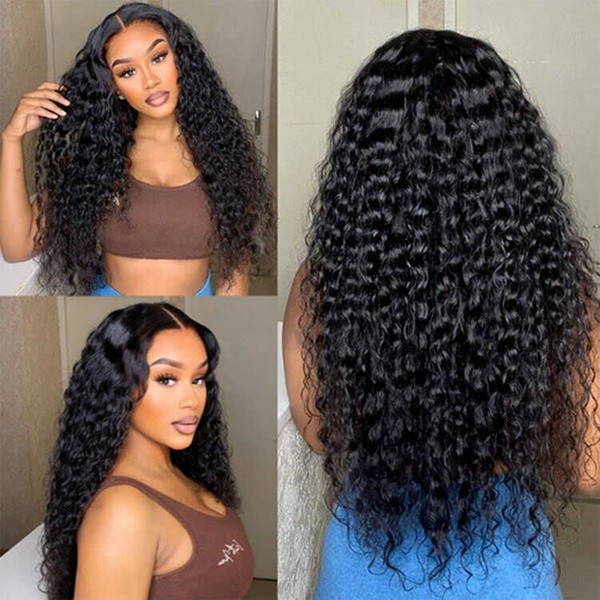 Kinky Curly Wigs for Women 13X1 Deep Wave Lace Front Wigs T-Part (4.5") Deep Part Lace 180% Density Wigs 24 Inch Synthetic Lace Front Wigs(24 IN.1B)