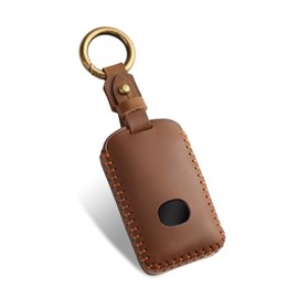 FT FUNTOR for Mazda Key Fob Cover,Leather Key Cover with 4 Buttons,Compatible with Mazda 3/6/3 Hatchback/CX-5/CX-6/CX-9/CX30/CX-50/CX-70/CX-90 with Keychain (Brown-Brown Line)