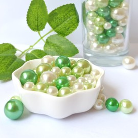 Cymtoo 140 Pieces Pearl for Vase Filler Pearls Bead for Vase Makeup Beads for Brushes Holder Assorted Round Faux Pearl Beads for Home Wedding Decor 10/14mm (Green)