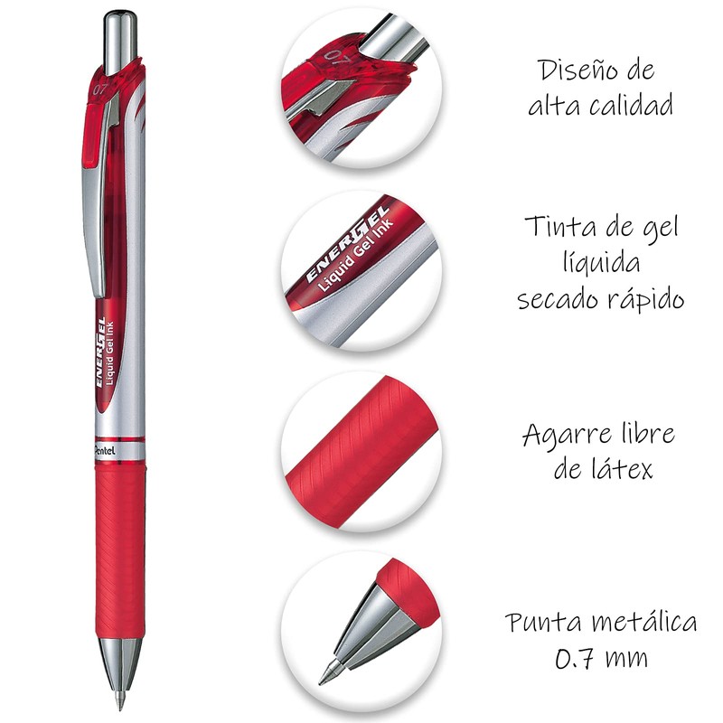 Pentel BL77BP-B Bolígrafo Energel Retrac. C/Rojo BP 1 pieza