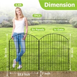 Decorative Garden Fence 5 Panels + 1 Gate, 30in (H) x 11.8ft (L), Rustproof Metal No Dig Fence Animal Barrier for Dog, Flower Edging for Yard & Patio Outdoor Landscape, Arched