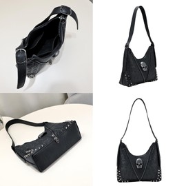 SHOOYIO Clutch Bag Vintage Skull Shoulder Bag for Girls Women Punk Armpit Bag Large Capacity Leisure Handbag, black