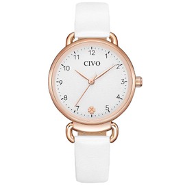 CIVO Ladies-Watches Analogue-Quartz White Leather - Watches for Women Waterproof Fashion Ladies Dress Wrist Watches Minimalist, Elegant Gifts for Women Girls