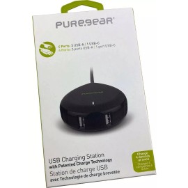 PureGear USB CHARGING STATION with 4 Ports (3 USB-A & 1 USB-C Port) 9.3Amp/46.5W