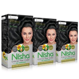 Nisha cream hair color no ammonia cream formula permanent Fashion Highlights and rich bright long-lasting colour Natural Black (pack of 3)