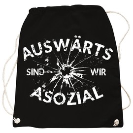 Backpack Bag Gym Bag Auswärts sind wir Asozial Football as Funny Motif, black, Rucksack