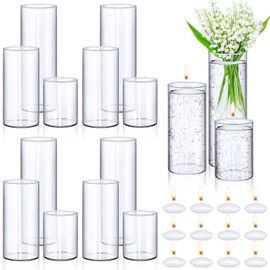 Jinei 12 Pack Glass Cylinder Vases Floating Candle and Clear Flower Vase Set Floating Candle Holders Centerpiece Vases for Table Home Wedding Decoration(White Candle, 3.3 x 4'', 3.3 x 6'', 3.3 x 8'')
