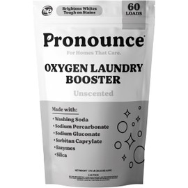 Pronounce Oxygen Laundry Booster with Enzymes - Brightens White & Tough on Stains, Fights Odor. Stain Remover, Cleaner Ingredients, Fragrance Free - Ultra Concentrated, HE - 60 Loads (Unscented)