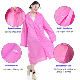 AIDEGER EVA Rain Ponchos for Adults, 2 Pack Reusable Raincoats with Hoods and Sleeves Lightweight Rain Jacket