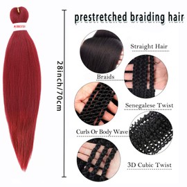 AIBEISI Prestretched Braiding Hair - 28 Inch 8 Packs Natural Red Super Long Braiding Hair Prestretched For Twist or Box Braids, Yaki Texture Hot For Women For Hot Water Setting (28 Inch, 900-8P)