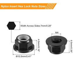 sourcing map Nylon Insert Hex Lock Nuts, 8pcs - M4 x 0.7mm Aluminum Alloy Self-Locking Nut, Anodizing Flange Lock Nut for Fasteners(Black)