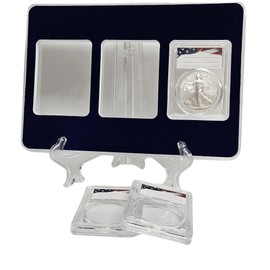 Generic Premium Acrylic Coin Display Storage Case for 3 American Silver Eagles - Includes 3 Certified Slab Holders with 40mm Translucent Inserts, Clear