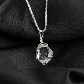 InfinityGemsArt Natural Herkimer Diamond Quartz Stone Rough Crystal Gemstone Dainty Women Pendant Necklace, Chakra Healing Crystals, April Birthstone, Silver Plated Chain 18 inch