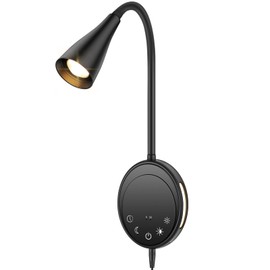 SANKEDOU Wall Mounted Reading Light, Bedside Headboard Lights with 5 Dimming & Color Temperature, USB Output, Night Light & Timers Function, Flexible Gooseneck 3000K-6000K Upgrade Bed Lamp (Black)