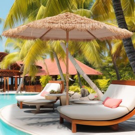 GDY 7.5 ft Thatched Hula Tiki Beach Umbrella Hawaiian Style, UV Protect Thatch Umbrella with Tilt Design, Patio, Pool, Garden, Outdoor