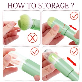 Mini Makeup Brush Travel Set - Green 4 in 1 Portable Telescopic Brush, Highlight Brush, Eyeshadow Brush, Foundation Blending Powder Brush Retractable Facial Cosmetic Lip Brush Set