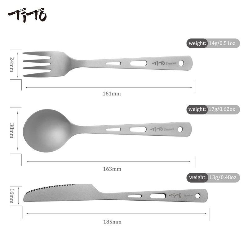 TiTo Titanium Cutlery Set Outdoor Camping Ultra Lightweight Tableware Spoon