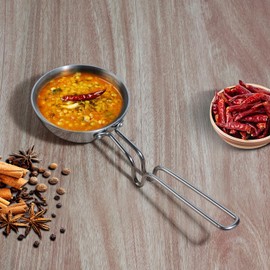 Vinod Platinum Triply Stainless Steel Tadka Pan - 400 ml, 12.5 cm | Balance Design Handle | Vagar Pan | Baghar Pan| Chounk Pan | Flame Safe| - Silver Jumbo Silver