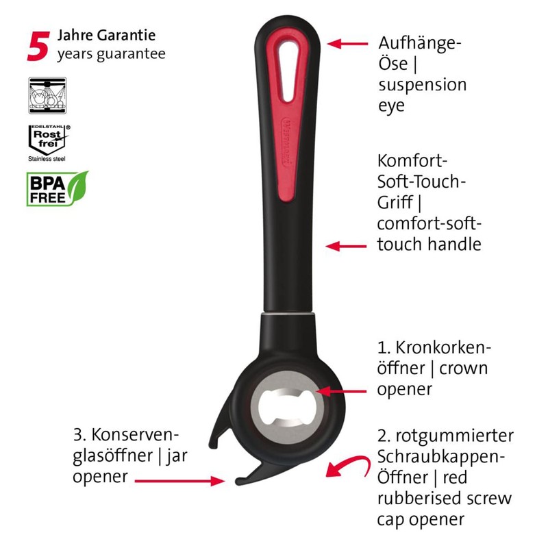 Westmark Gallant 29482270 Multi-Opener, for Lids, Bottle Caps, Screw Caps,