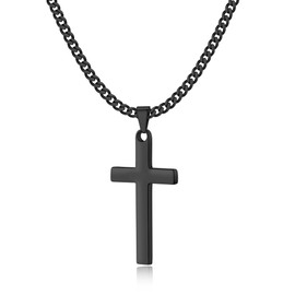 Stainless Steel Cross Necklaces for Men Cuban Chain Black Silver Gold Cross Pendant Necklace for Men Boys Women 16-24 Inches, 20in, Stainless Steel, No Gemstone