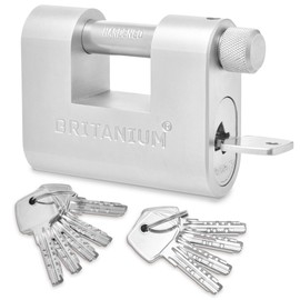 Britanium® BRL85 Heavy Duty Lock with 10 Keys - [Weather Resistant] - [Anti Drill Cylinder] - High Security Padlock for Gate, Shipping Container, Garage