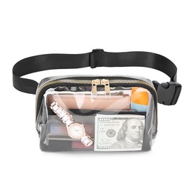Clear Bag for Stadium Events, Clear Fanny Pack with Adjustable Strap, Clear Crossbody Bags for Women Men, Clear Belt Bag for Concerts Sports Travelling Hiking Running(Back)