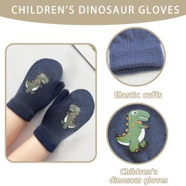 4 Pairs Winter Children's Stretch Gloves, Cute Dinosaur Paws Star Baby Mittens, Baby Unisex Finger Gloves, Warm Knitted Gloves for 1-5 Years
