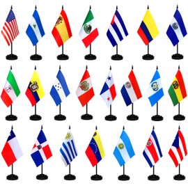 LZXING 22 Countries Spanish Speaking Desk Flags Set Small Mini Latin American Latino Stick Flags for Heritage Hispanic Month Decorations,5x8 Inch