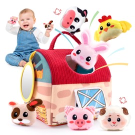 Joyfia Baby-Spielzeug 6-12 Monate, Säugling Soft Scheune Haus mit gefüllten Bauernhof Tiere, Rassel, Crinkle Papier & Spiegel, Sensorisches Spielzeug für Jungen Mädchen, Neugeborene Dusche Geschenke