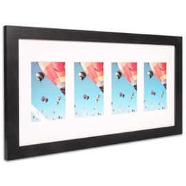 The Display Guys - Black Wooden Minimalist Picture Frames Set - Tempered Glass - 10x20 matted to Multi 4x6 - Wall Hanging - 4-Pack
