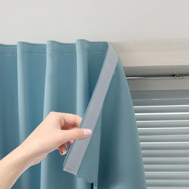 Self Adhesive Curtains, Black Out Shade for Window, Blackout Fabric Temporary Window Coverings Easy to Hang Curtains No Rod Needed, Use for Bedroom, Room, Kitchen, 35"W X 71"L, Lake Blue, 1 Panel
