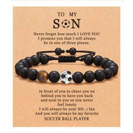CyxenNova Men's Pearl Bracelet Men's Bracelets for Men with Football Beads Jewellery Gifts for Men, Dad, Boyfriend, Husband, Brother, Nylon