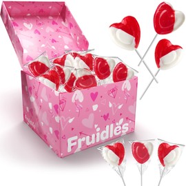 Valentines Day Lollipops Red Heart Shaped Strawberry N' Cream Flavored, Individually Wrapped (1 Pound) 24 Pack