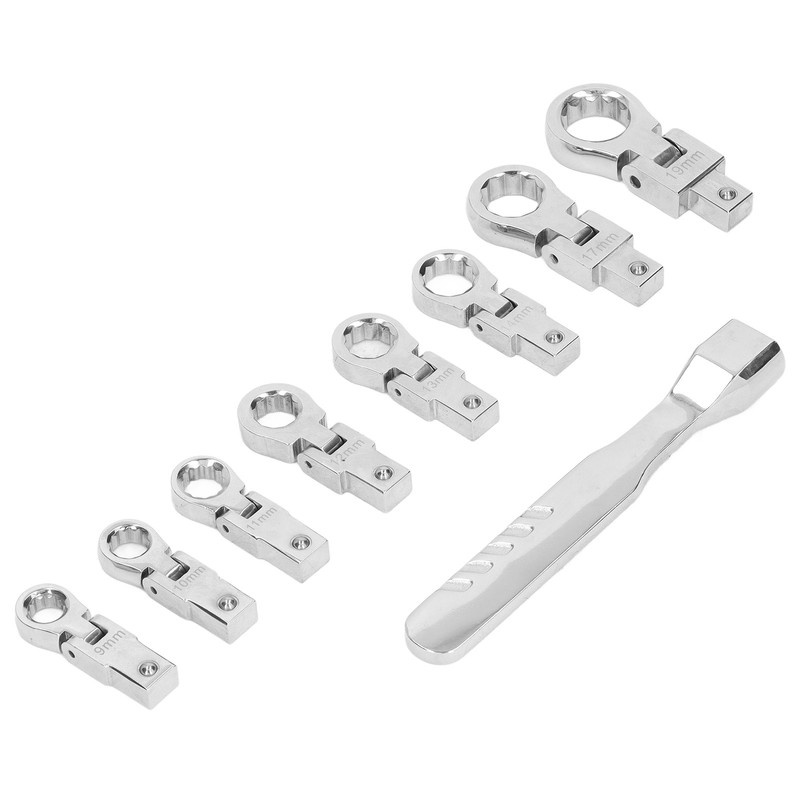 9Pcs Interchangeable Ratchet Wrench Chromium Vanadium Steel Box Wrench Set