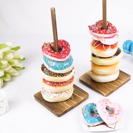 KVMORZE Wooden Donut Stand 2 Pcs, Farmhouse Donut Tower Stand, Bagel Holder Stand, Removable Donut Display Stand for Dessert Table, Doughnut Holder for Wedding Baby Shower Birthday Party (Wood)