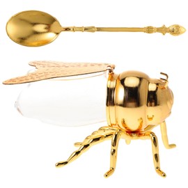 Luxshiny Honey Jars Bee Shaped Glass Honey Pot Blow Glass Bee Figurine Honey Dispenser Beehive Honey Containers for Store Honey Syrup Jam Jelly Home Kitchen