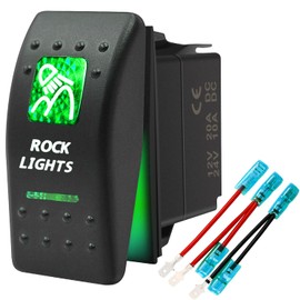 5 Pin Rock Lights Waterproof Rocker Switch Toggle - ON/Off Green Dual LED Light - 12V 20Amp 24V 10Amp, for Automotive Cars Vehicles Marine Boats Trucks Trailers 4x4 Caravans RVs SUV ATV UTV & More