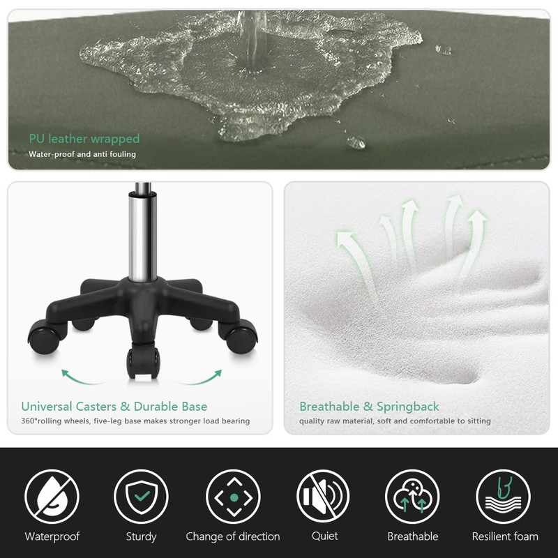 FURWOO Hexagon Rolling Stool Height Adjustable Stool with Wheels for